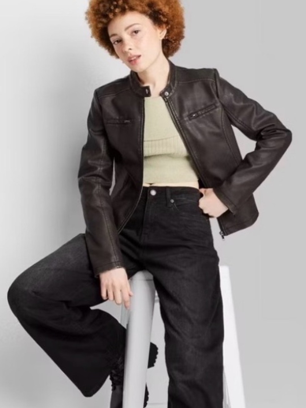 Wild Fable Black Leather Moto Jacket - Worn-in Black